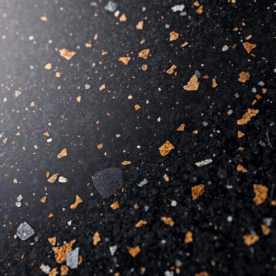 Natural black granite slab with gold and silver mineral speckles